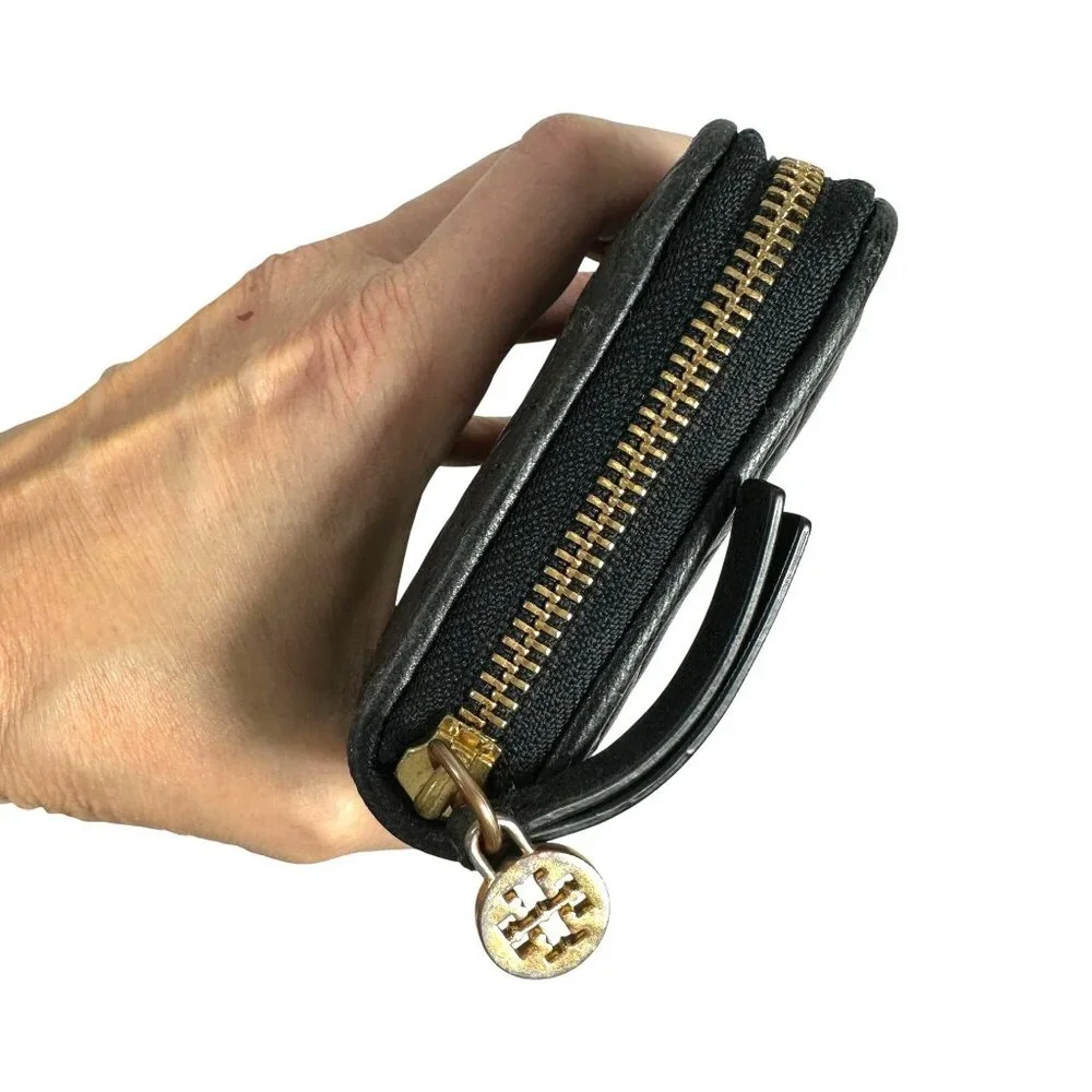 Tory Burch BLAKE Slim Wallet Navy Blue Quilted Leather Zip Around